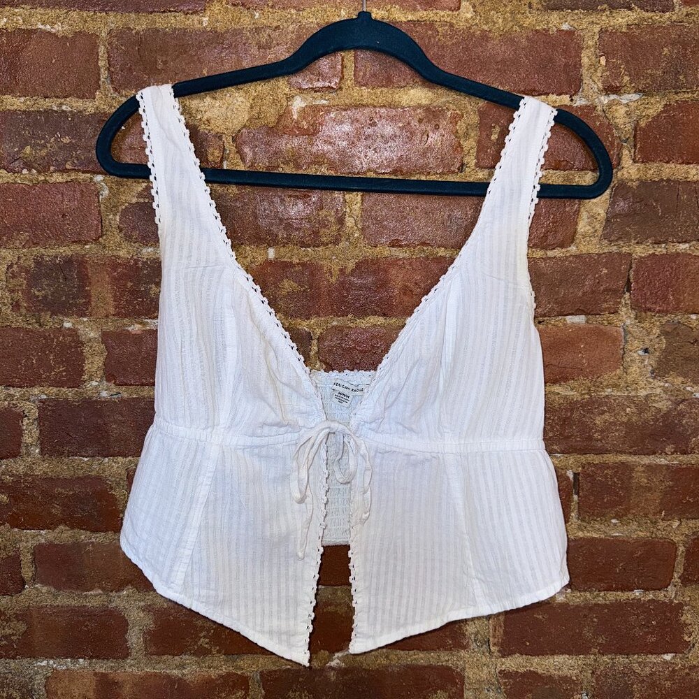 Flowy White Tie Front Top